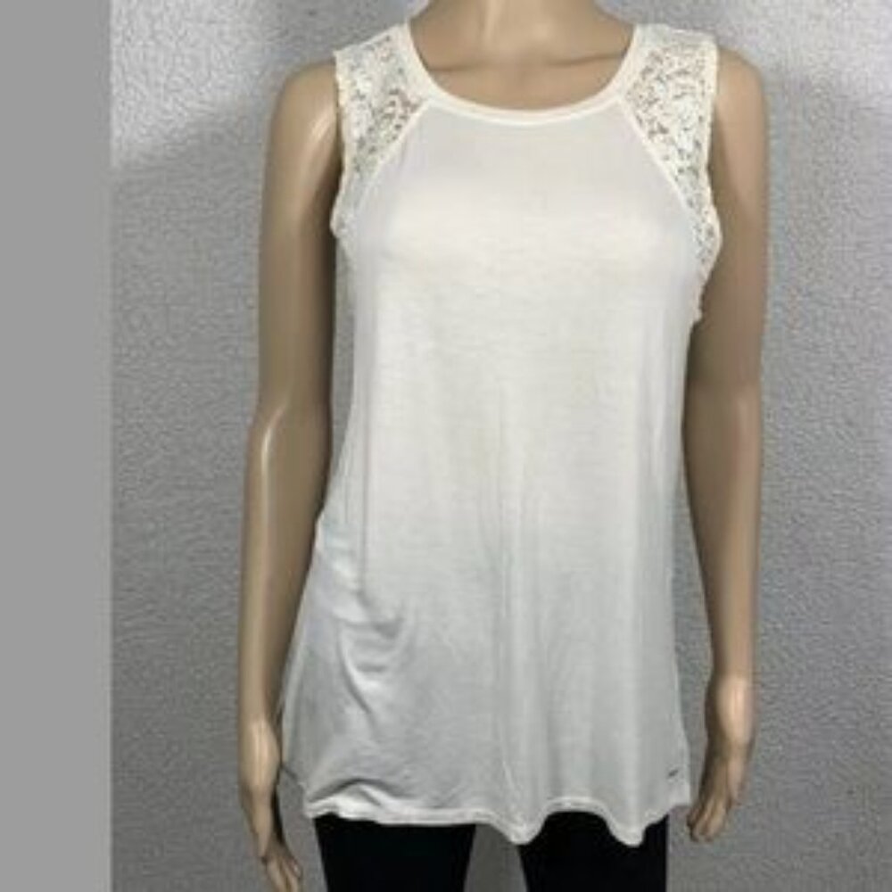 LOFT Women Tank Top XS White Lace Trim Sleeveless Soft Casual Blouse Top - Picture 7 of 7